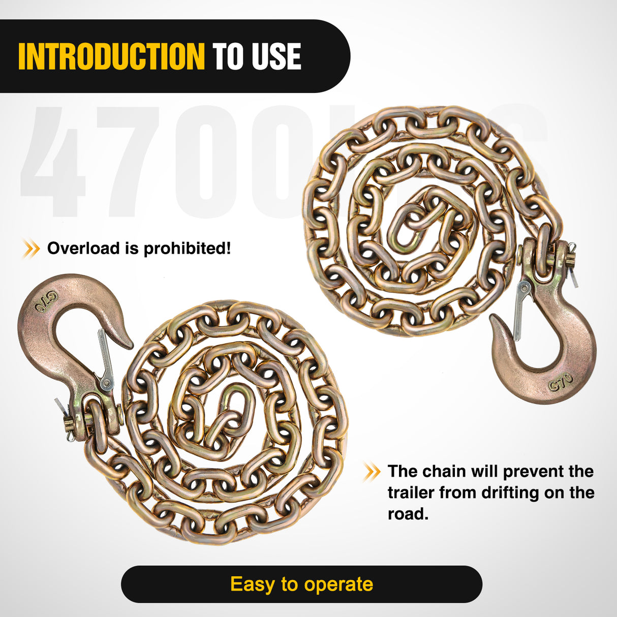 Nilight 5/16Inch X 35Inch Trailer Safety Chain 2pcs Grade 70 Towing Chain with Clevis Snap Hooks 18800lbs Break Strength for Trailer, RV,and Boat Towing