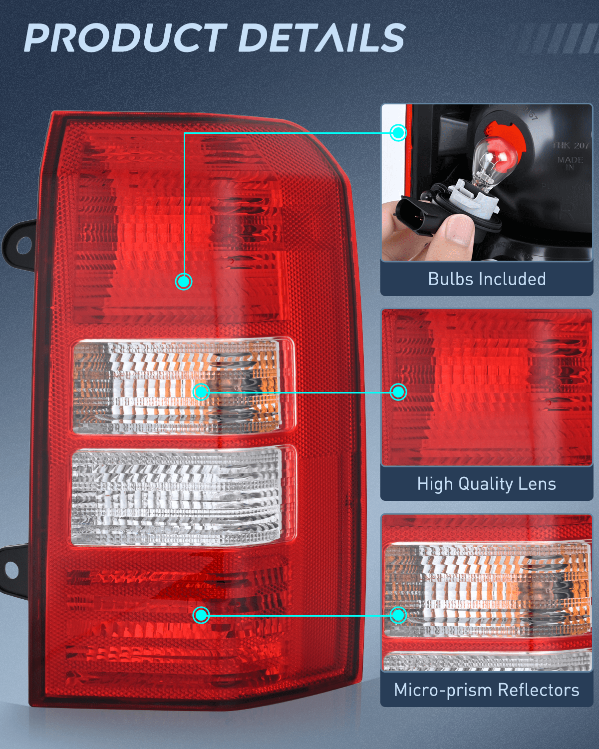 Taillight Assembly Taillight Assembly Compatible with 2008 2009 2010 2011 2012 2013 2014 2015 2016 2017 Jeep Patriot Tail Light OE Style Rear Lamp Replacement Passenger Side w/Bulbs