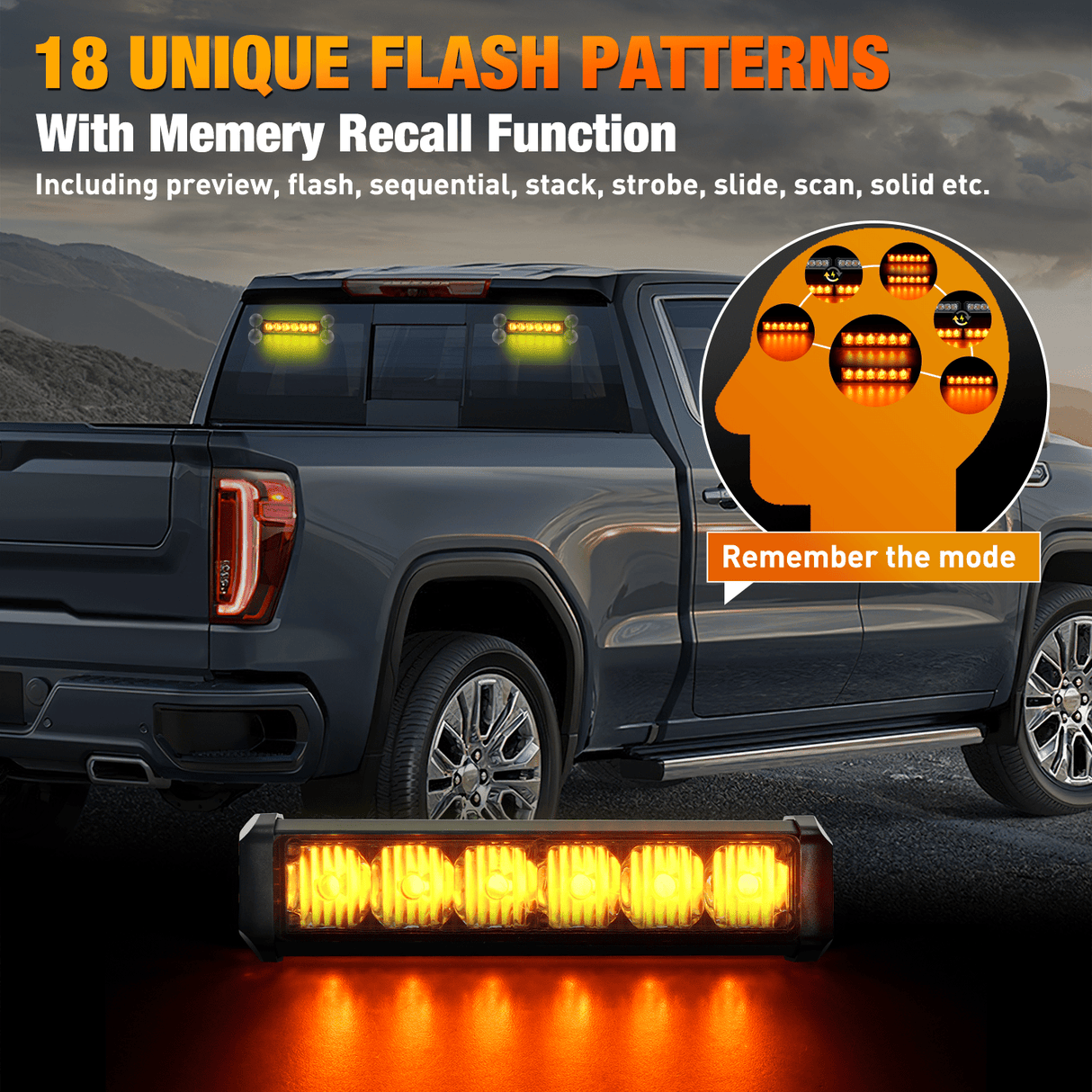 Led Strobe Light 12LED Emergency Strobe Traffic Advisor Light Bar 2 in 1 Amber Dash Warning Safety Flashing Lights Front/Rear Windshield Construction Lights for Trucks Cars Plow Police Firefighter Vehicles