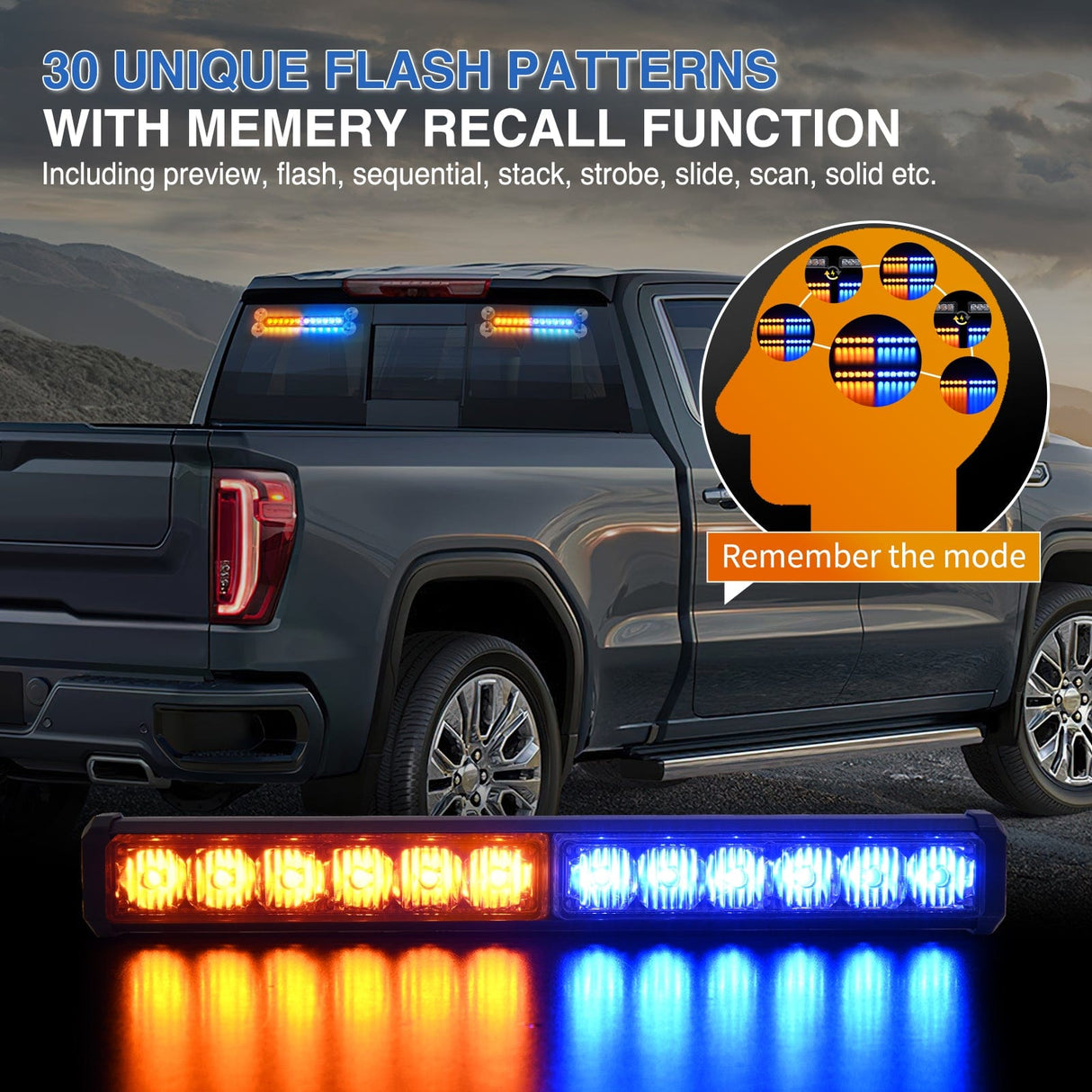 Led Strobe Light 24LED Emergency Strobe Traffic Advisor Light Bar 2 in 1 Amber Blue Dash Warning Safety Flashing Lights Front/Rear Windshield Construction Lights for Trucks Cars Plow Police Vehicles