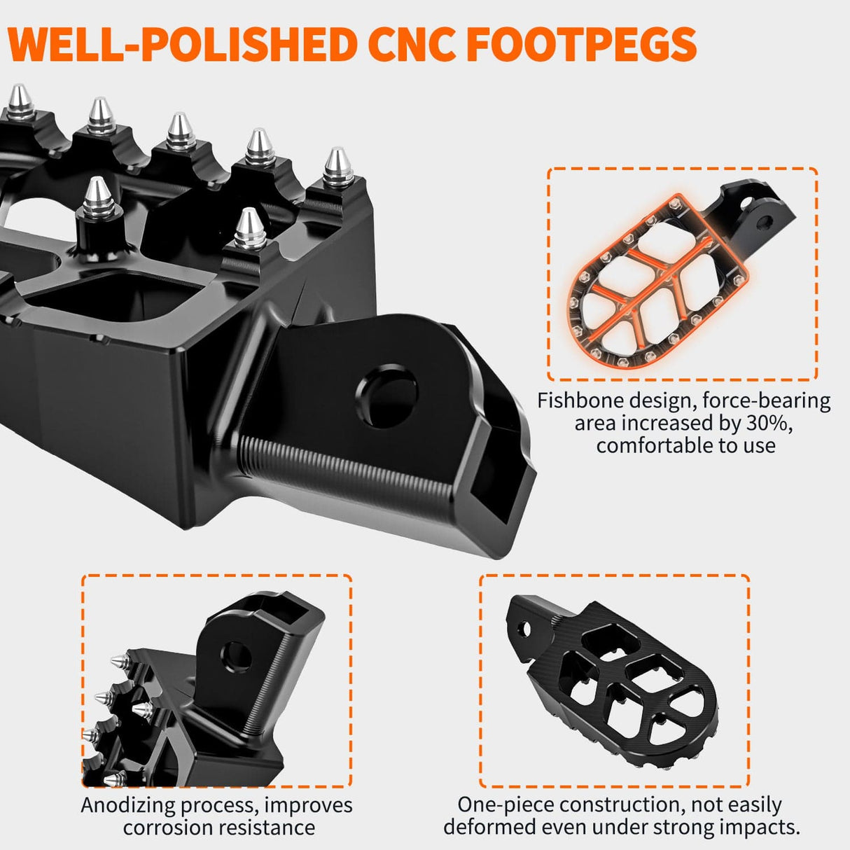 Motorcycle Foot Pegs Motorcycle Foot Pegs Dirt Bike Footpegs Fit for Surron Light Bee X/S E Ride Pro SS CRF150F CRF230F CRF250F X160 X260 KDX200 XR125L XR150L Heavy Duty CNC Foot Rests Pegs Pedal w Springs, Black