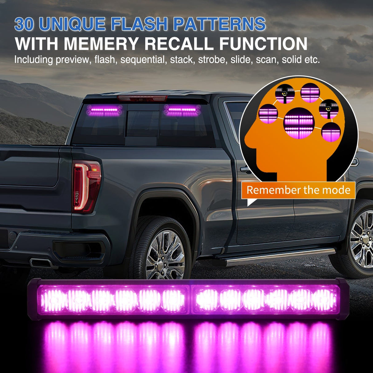 Led Strobe Light 24LED Emergency Strobe Traffic Advisor Light Bar 2 in 1 Purple Dash Warning Safety Flashing Lights Front/Rear Windshield Construction Lights for Trucks Cars Plow Police Firefighter Vehicles