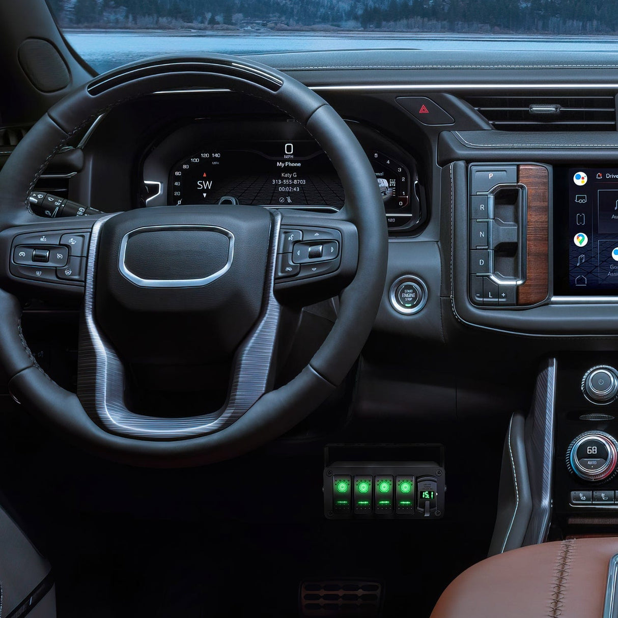 Rocker Switch 4Gang Aluminum ON/Off Rocker Switch Box w/ QC 3.0 Dual USB Charger Voltmeter with Green Backlit