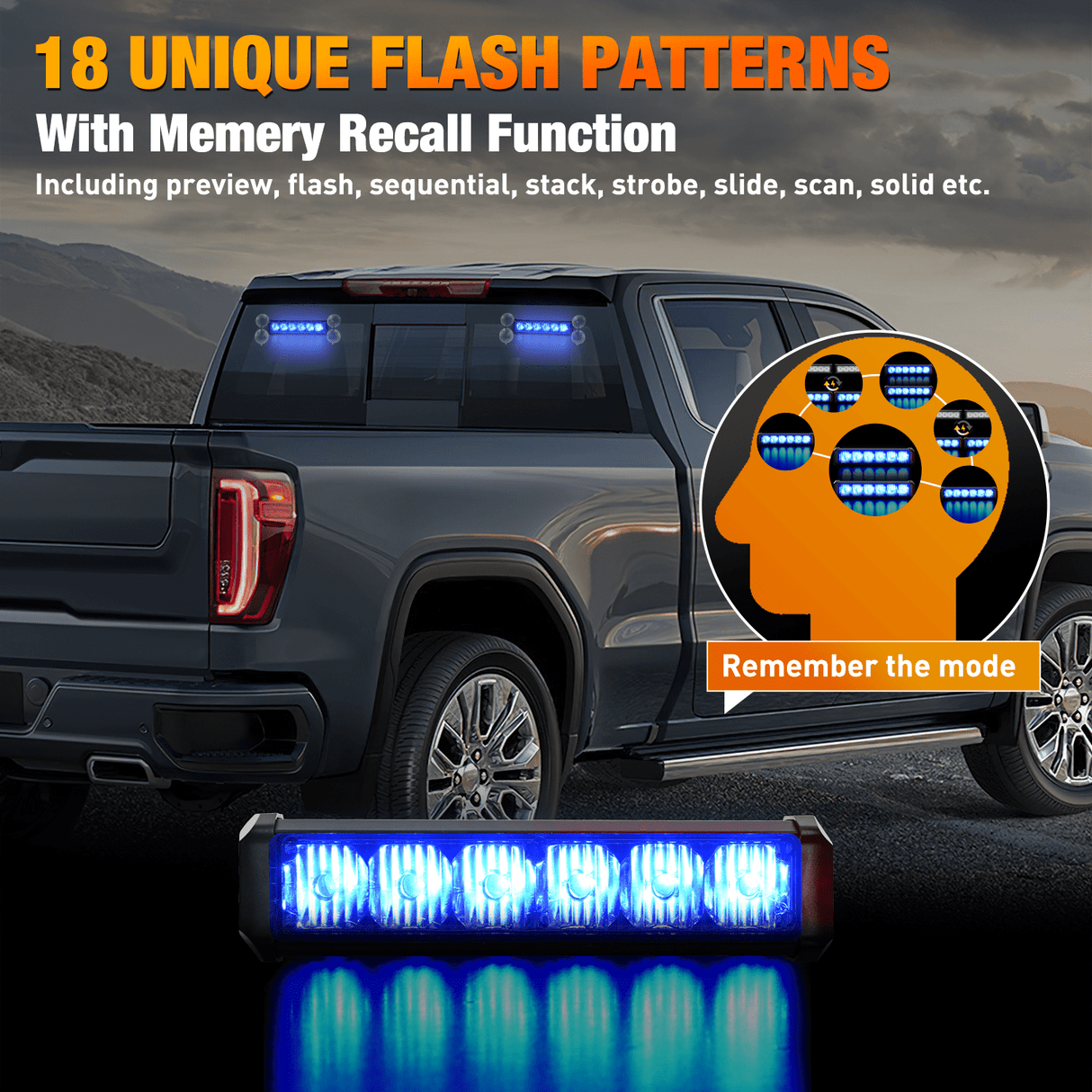 Led Strobe Light 12LED Emergency Strobe Traffic Advisor Light Bar 2 in 1 Blue Dash Warning Safety Flashing Lights Front/Rear Windshield Construction Lights for Trucks Cars Plow Police Firefighter Vehicles
