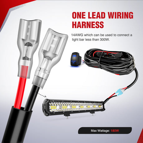 Nilight Remote Wiring Harness for LED Light Bar Wireless Strobe Flash Work Driving Lights 12V 20A 14AWG Controller 5PIN Switch Waterproof Power Relay Blade Fuse-1 Lead
