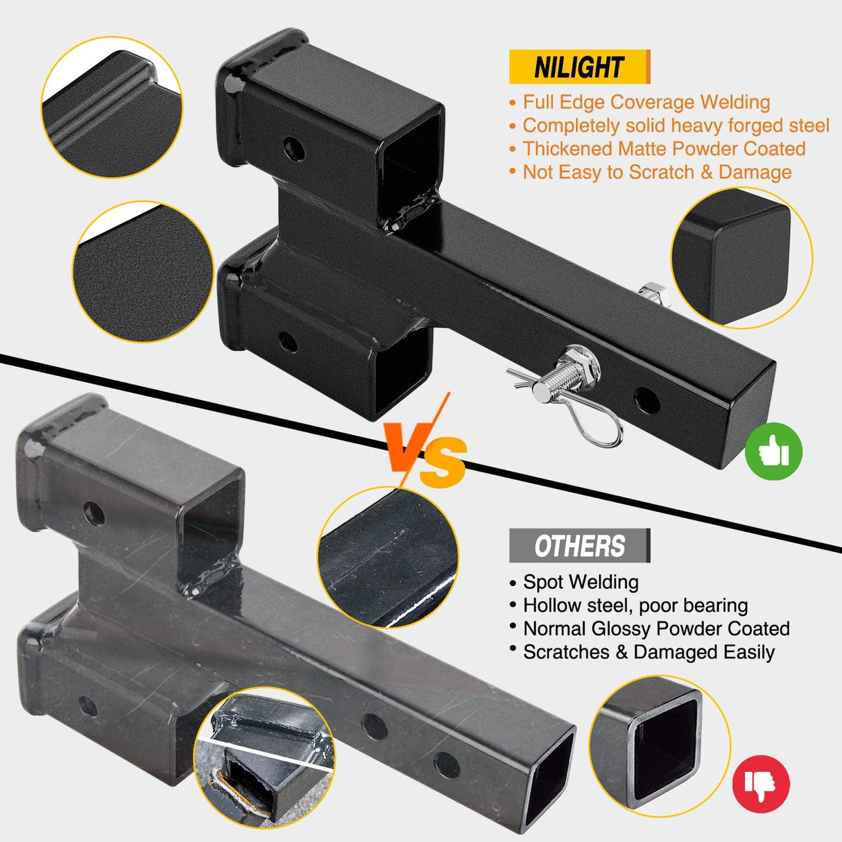 Trailer Hitch 2 Inch Trailer Dual Hitch Receiver with 2 & 4Inch Rise or Drop