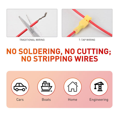 Motor Vehicle Parts 120PCS/60 Pairs Quick Splice Disconnect Wire Terminals T-Tap Spade Wire Connectors Yellow 12-10 AWG Male Female Self-Stripping Kit
