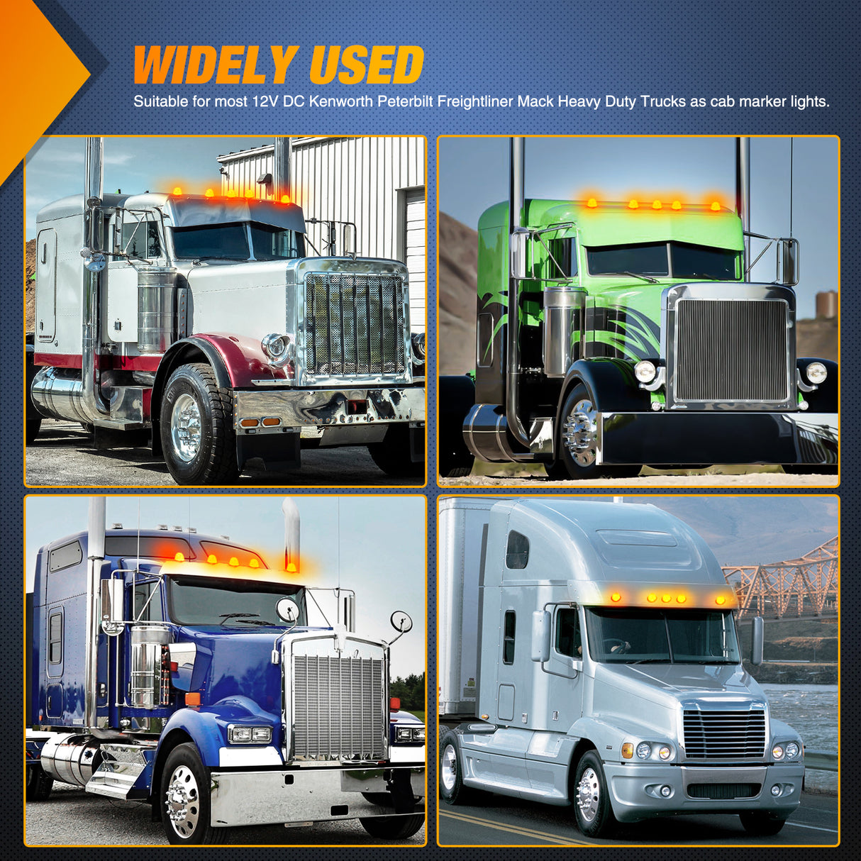 Nilight Cab Roof Marker Light 5 PCS 18 LED Amber Top Clearance Indicator Lights Waterproof Surface Mount for Heavy Duty Trucks Trailer Camper RV Tractor