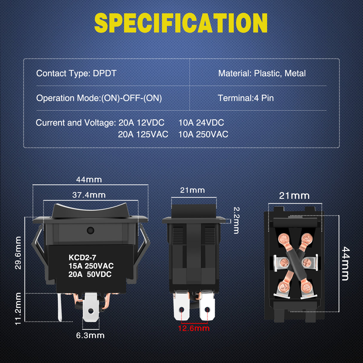 Nilight RET EXT Reverse Polarity Toggle Switches 2PCS On Off On DPDT 3 Position 12VDC Motor Control Power Jack Leveling Momentary DPDT 4Pin 20A Switch w/Jumper Wire for Tongue