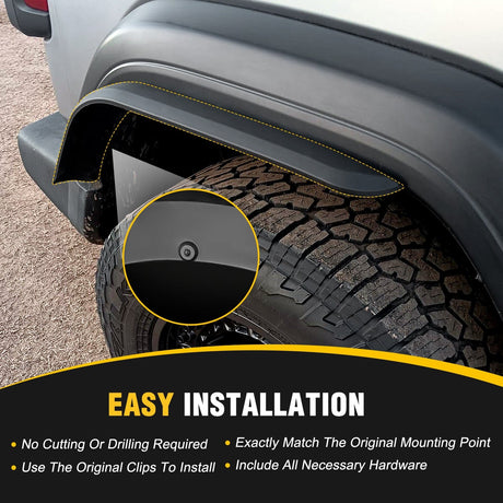 Fender Fender Flares Extensions Set Compatible with 2018 2019 2020 2021 2022 2023 2024 Wrangler JL and JLU Unlimited 2/4 Doors (Only for Low Wheel Arches)