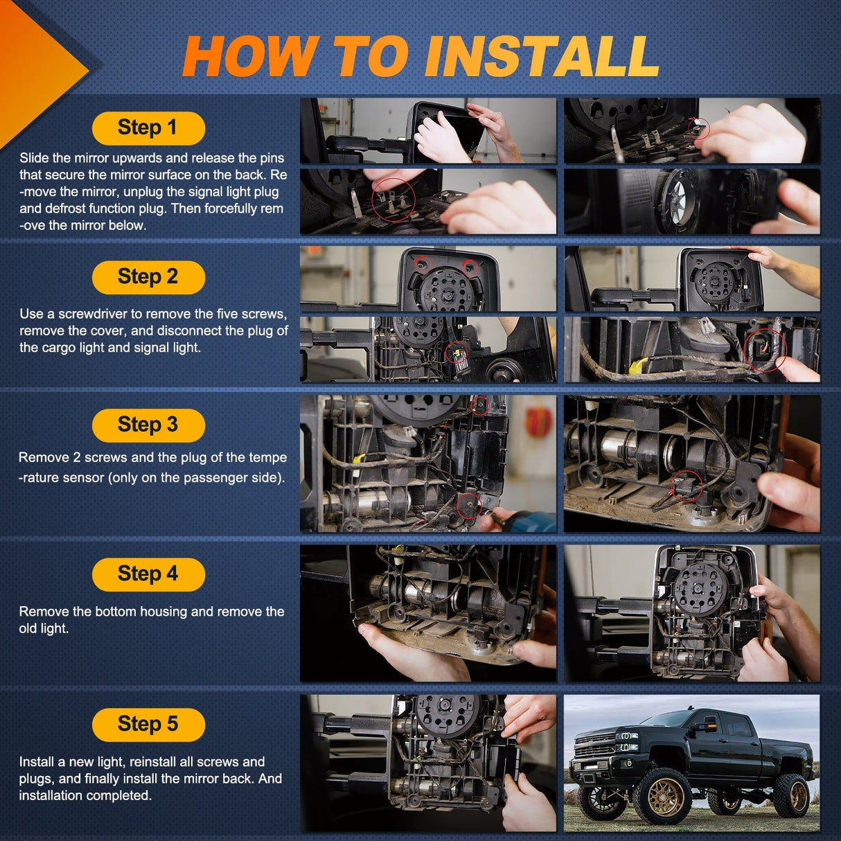 Signal Light 2016 2017 2018 2019 Chevy Silverado GMC Sierra 1500 2500HD 3500HD Side Mirror Marker Light