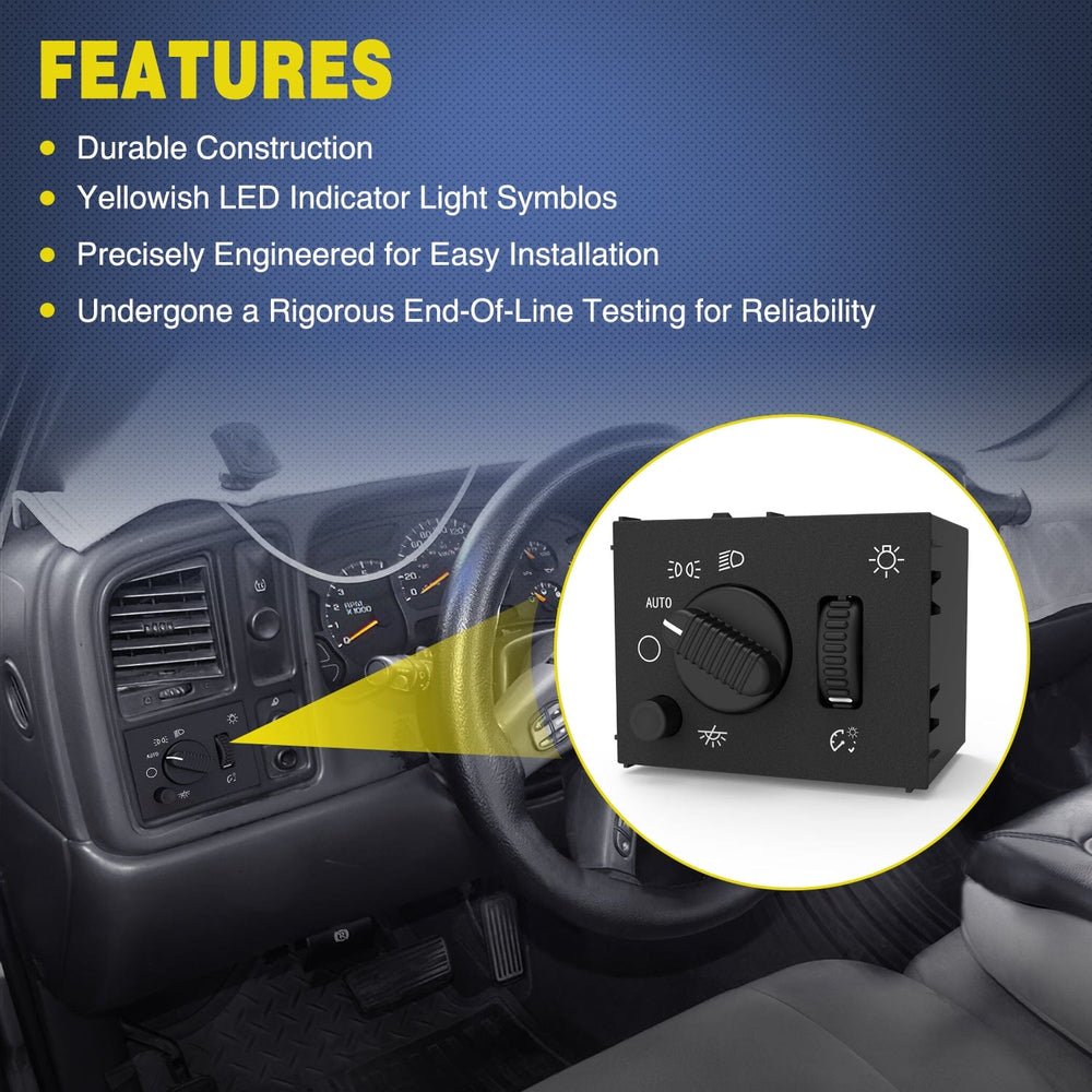 switch panel Headlight Dimmer Switch with Warm White LED Light Compatible with 2003-2007 Chevy Silverado 1500 2500 3500 2003-2006 GMC Sierra 1500 2500 Cadillac Escalade