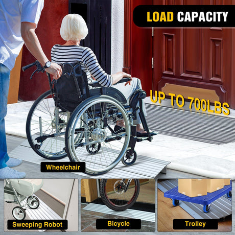 Curb Ramp Door Threshold Ramp 2inch Rise Portable Aluminum Wheelchair Door Transition Entry Ramps for Doorways Home Steps