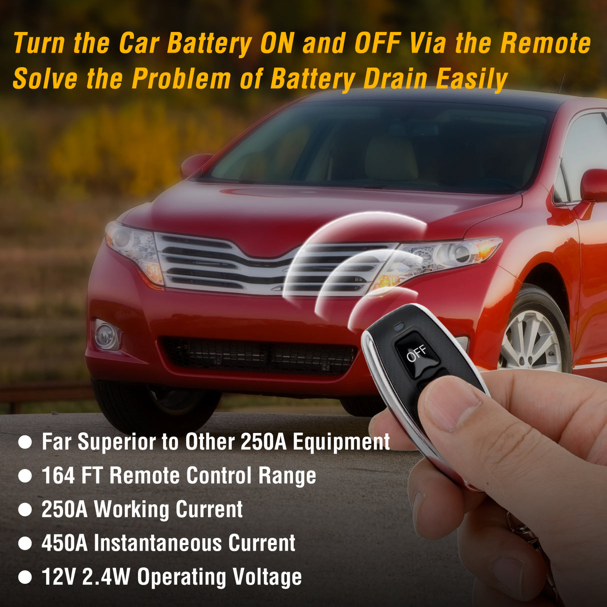 Remote Battery Disconnect Switch 12V 250A Car Anti-Theft Kill Switches Upgrade Prevent Power Drain with Wireless Remote Control Relay Fobs for Auto Truck RV Boat