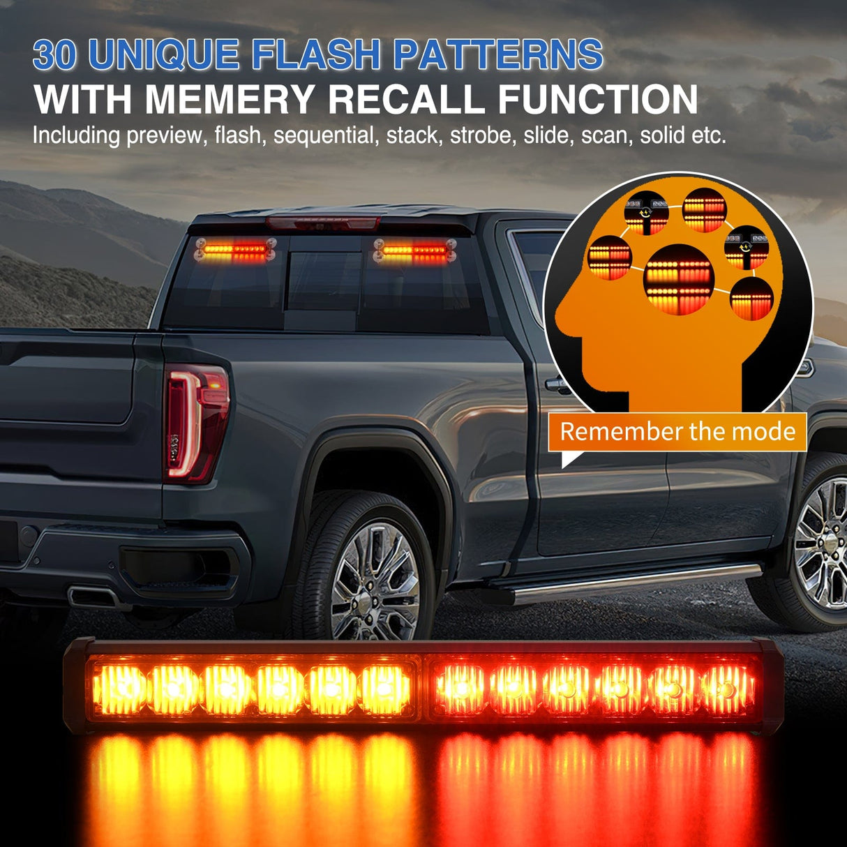 Led Strobe Light 24LED Emergency Strobe Traffic Advisor Light Bar 2 in 1 Amber Red Dash Warning Safety Flashing Lights Front/Rear Windshield Construction Lights for Trucks Cars Plow Police Firefighter Vehicles