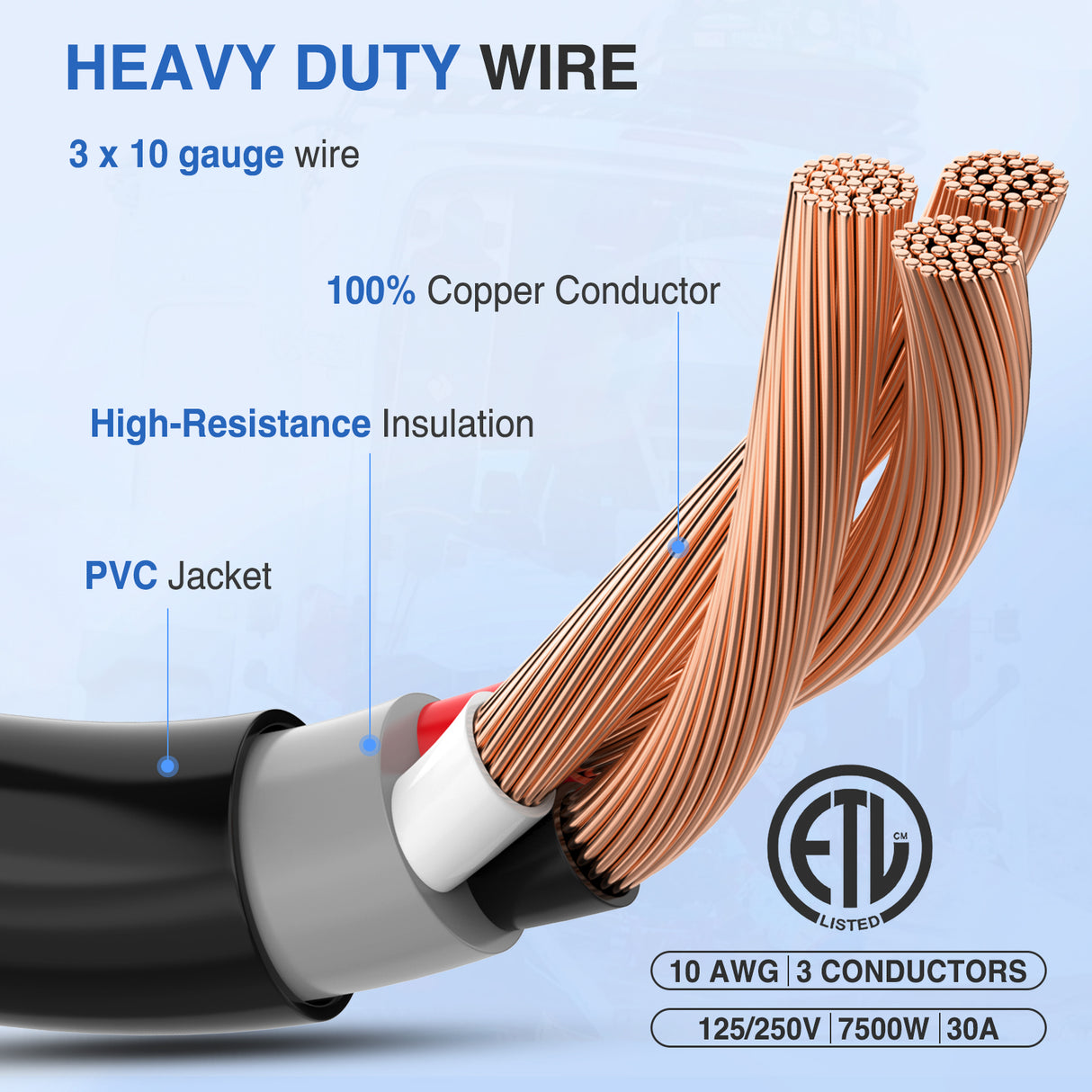 EV Dryer Y Splitter Adapter Cord 30 Amp Male Plug to Two 30Amp Female Receptacle 3 Prong 125V/250V 7500 Watt Pure Copper Conversion Heavy Duty STW 10 AWG Cable 10-30P 10-30R 30M/30F