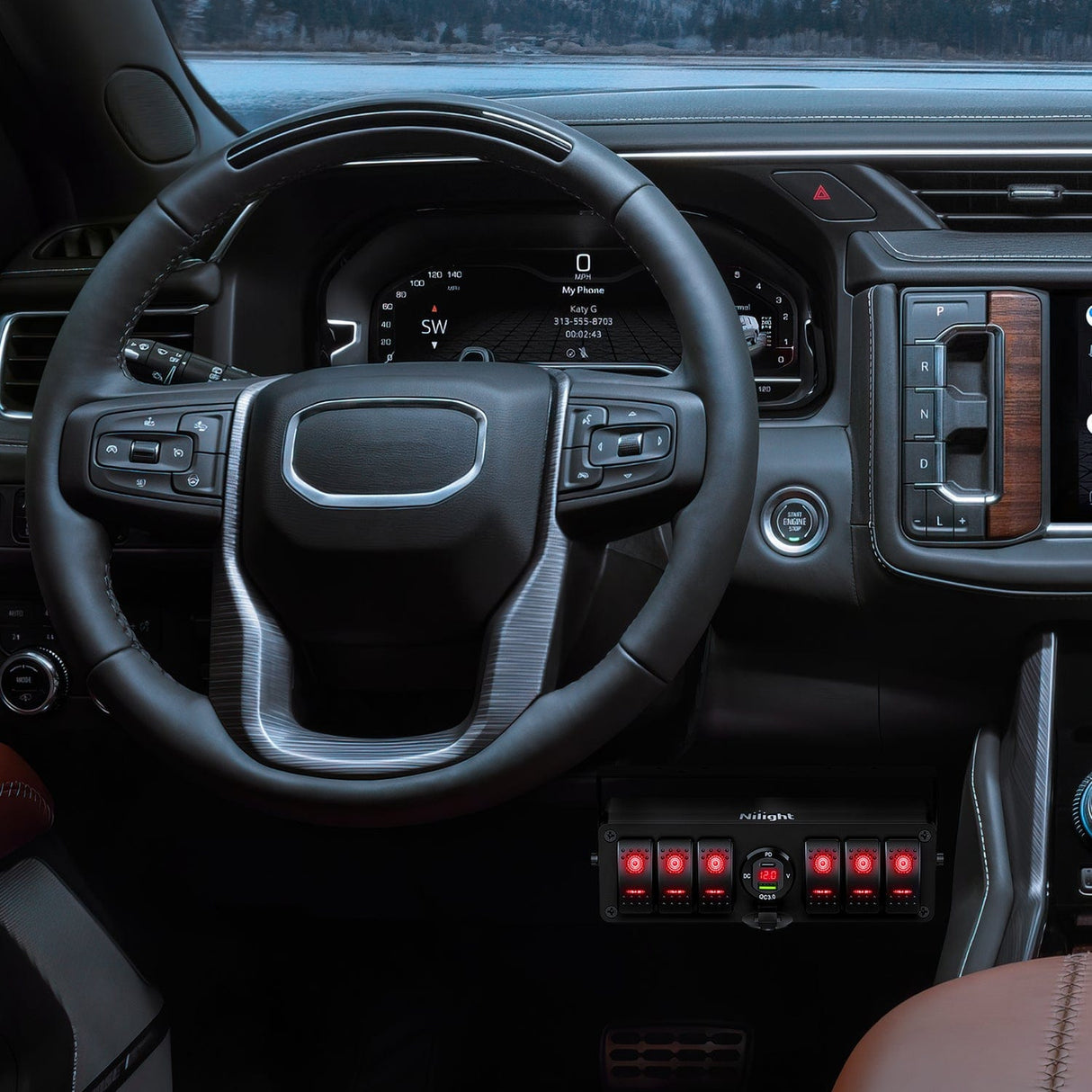 Rocker Switch 6Gang Aluminum ON/Off Rocker Switch Box w/ QC 3.0 Dual USB Charger Voltmeter with Red Backlit