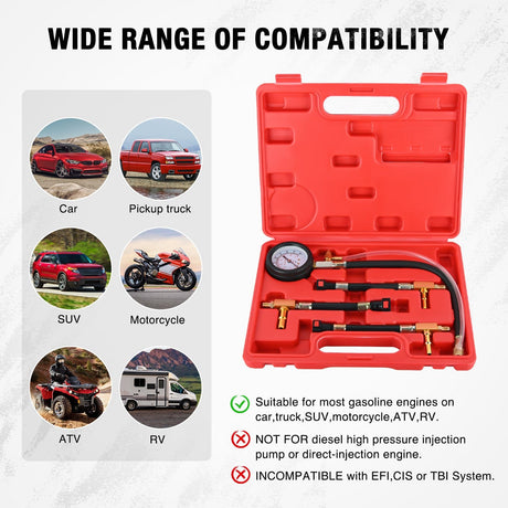 inflator 4pcs Fuel Pressure Gauge Tester Kit with 6.30 7.89 9.49 Fuel Line Fittings
