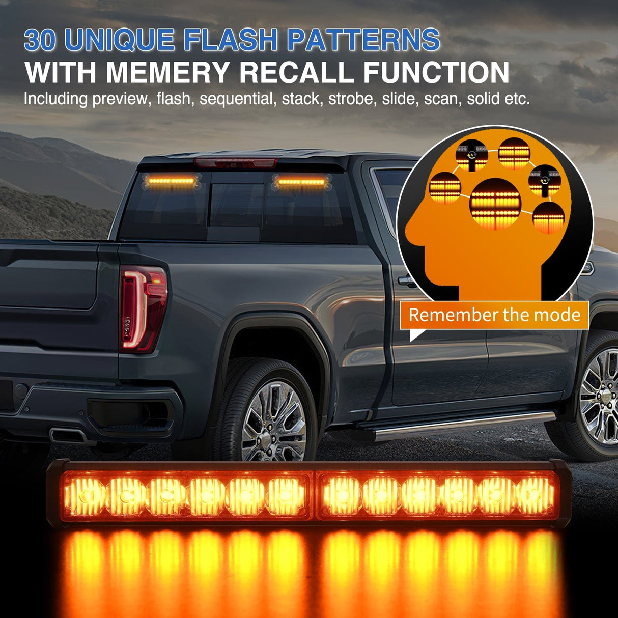 Led Strobe Light 24LED Emergency Strobe Traffic Advisor Light Bar 2 in 1 Amber Dash Warning Safety Flashing Lights Front/Rear Windshield Construction Lights for Trucks Cars Plow Police Firefighter Vehicles