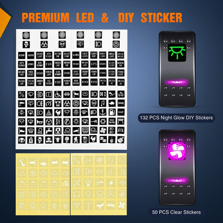 Rocker Switch 5Gang Aluminum 5Pin ON/Off Rocker Switch Panel Purple