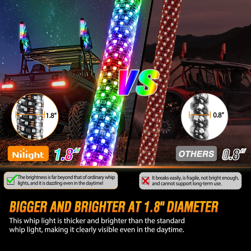 LED Whip Light 1Pc 2FT Spiral Antenna Bluetooth Remote App Control Led Fat Whip Light