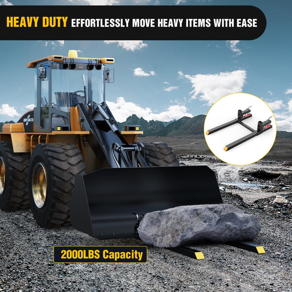 Tractor Hook 43Inch 2000lbs Clamp on Pallet Forks Heavy Duty Tractor Forks with Adjustable Stabilizer Bar