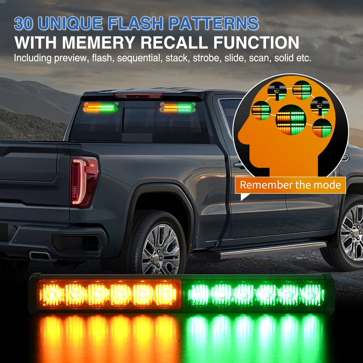 Led Strobe Light 24LED Emergency Strobe Traffic Advisor Light Bar 2 in 1 Amber Green Dash Warning Safety Flashing Lights Front/Rear Windshield Construction Lights for Trucks Cars Plow Police Vehicles