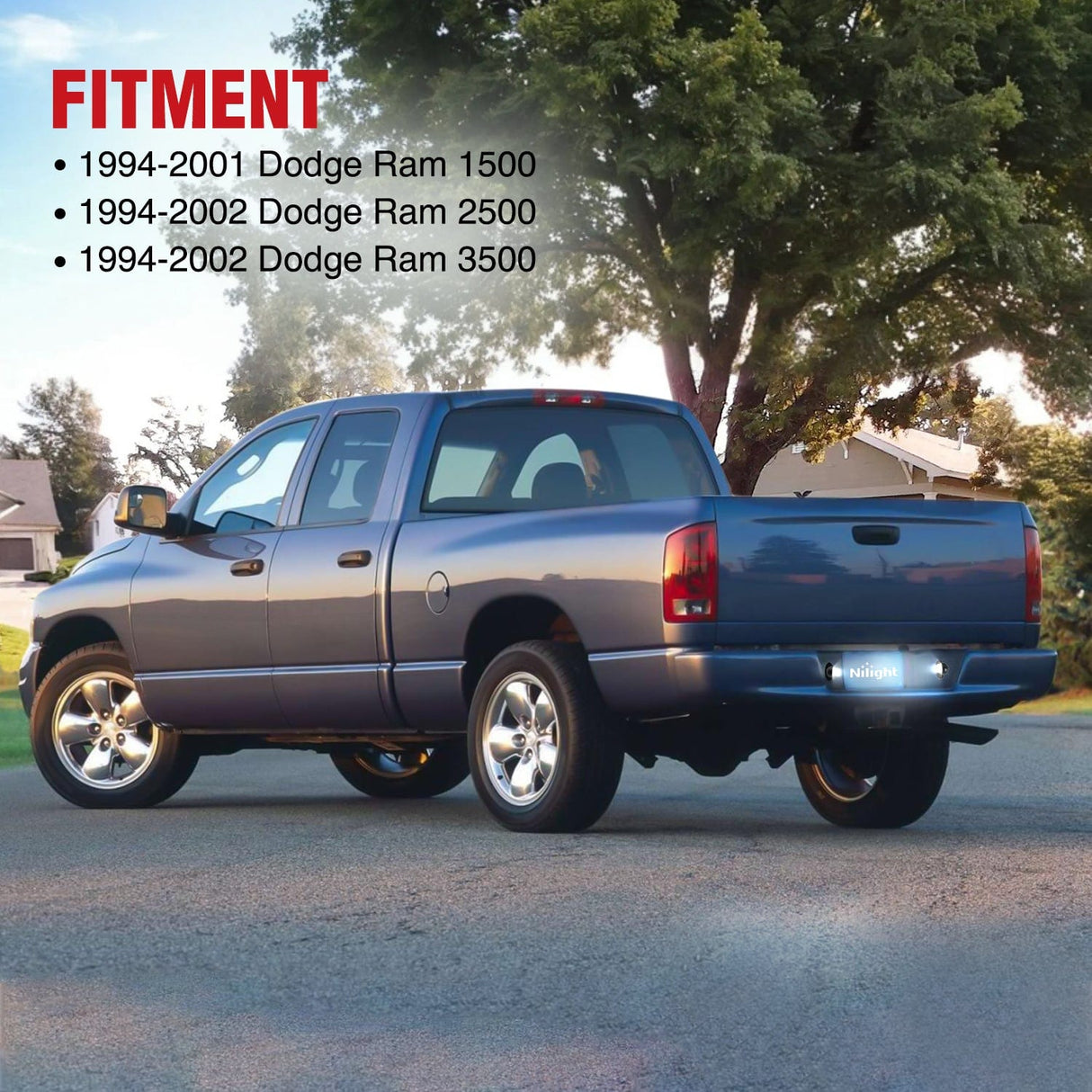 Tail Brake Turn Reverse Lights License Plate Light Compatible with 1994 1995 1996 1997 1998 1999 2000 2001 Dodge Ram 1500 2500 3500 2002 RAM 2500 3500 6000K White 2PCS Pack