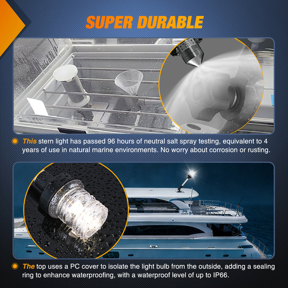 LED Work Light 12 Inch White Folding Stern Light for Marine Boats