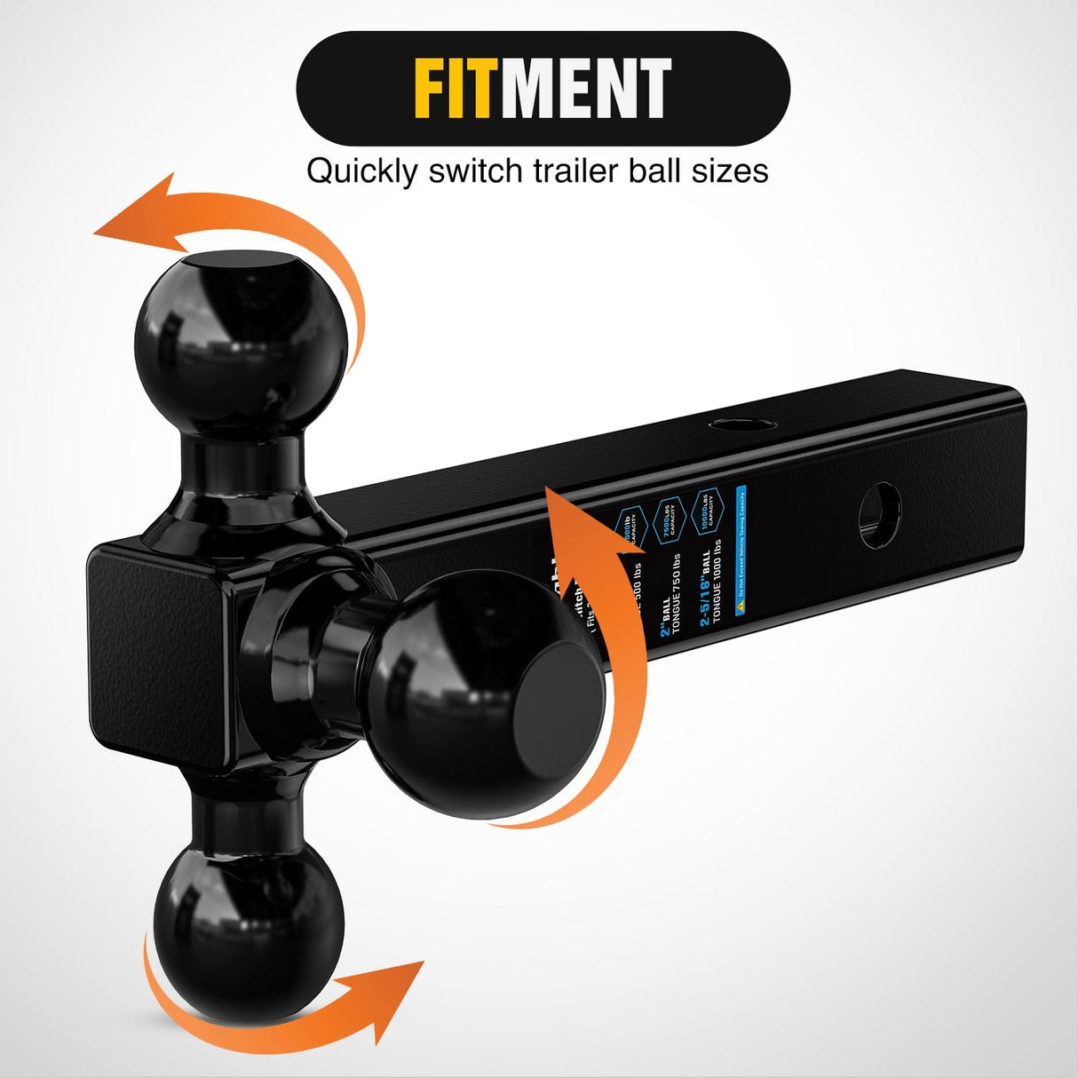 Trailer Hitch Trailer Hitch Ball Mount, 1-7/8 Inch, 2 Inch, 2-5/16 Inch Balls, Fits 2 Inch Square Receiver, 10,000 lbs