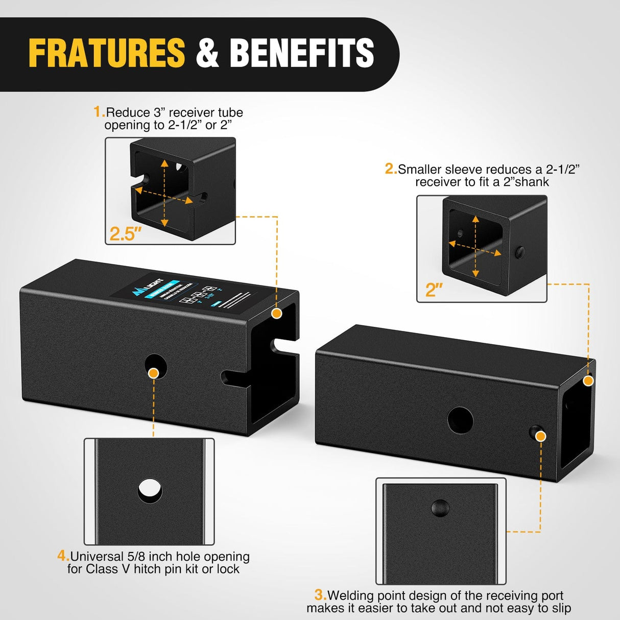 Trailer Hitch Trailer Hitch Receiver Adapter Reducer Extender Converter Sleeve Set 3 to 2-1/2 or 2-Inch and 2-1/2" to 2" Receiver Hitches Towing Accessories for RV Truck Bike Rack and Cargo Carriers