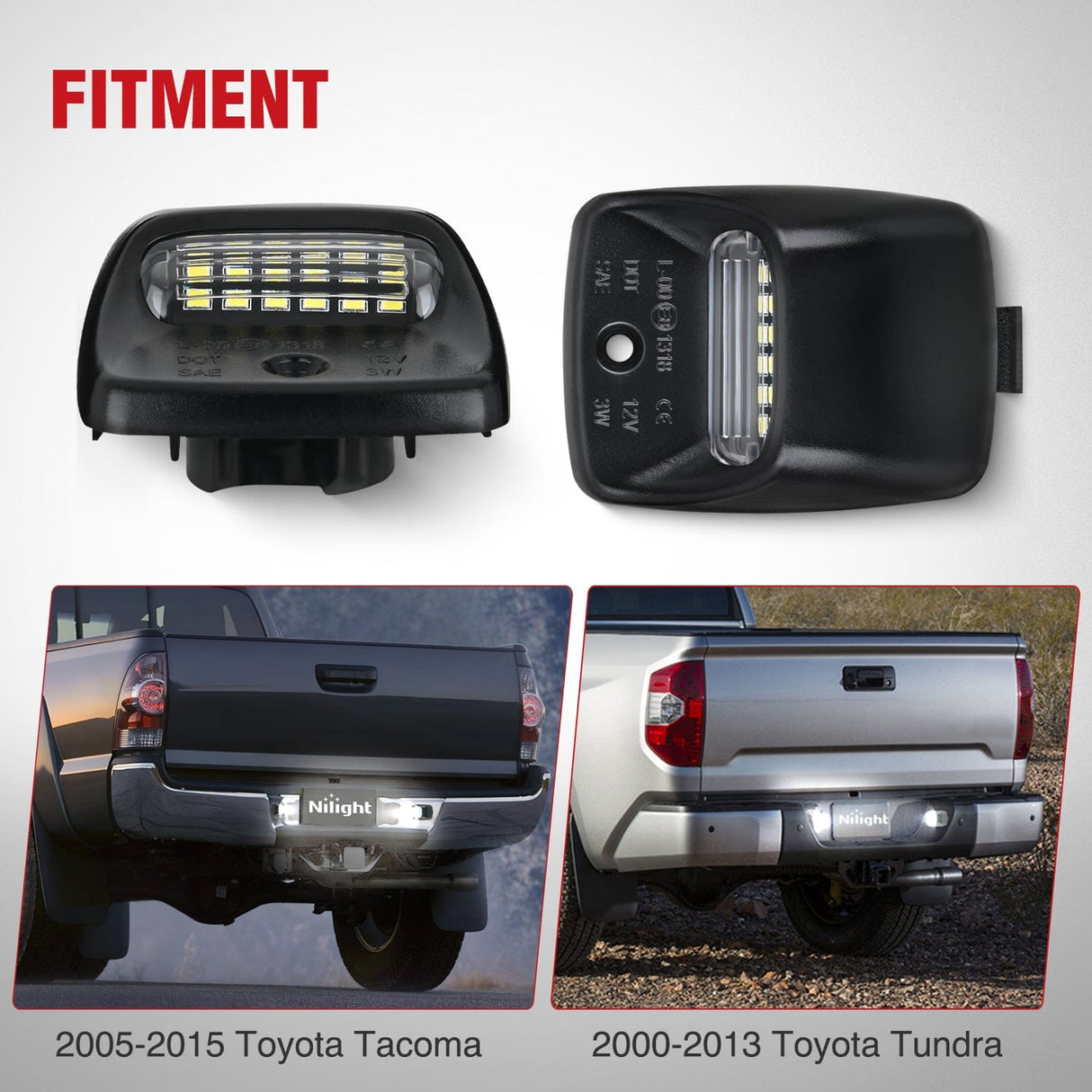 Tail Brake Turn Reverse Lights License Plate Lights Compatible with 2005 2006 2007 2008 2009 2010 2011 2012 2013 2014 2015 Toyota Tacoma 2000-2013 Tundra Black Housing 6000K White 2PCS Pack