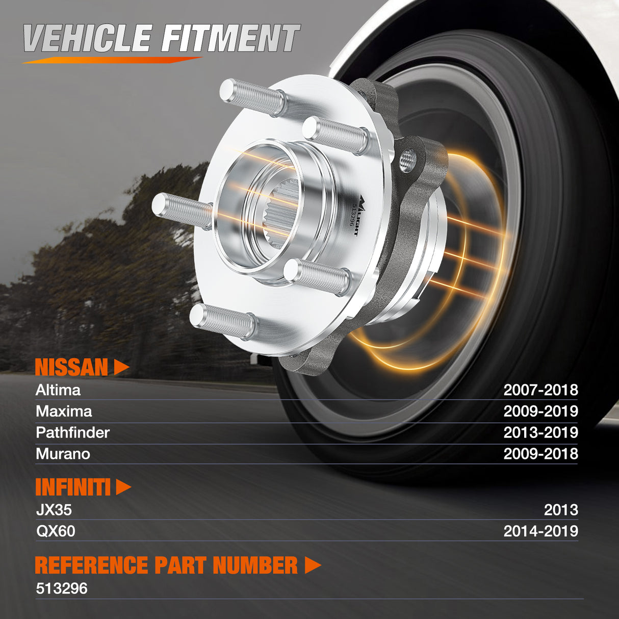 Nilight Front Wheel Hub Bearing Assembly for Nissan Altima 2007-2013 2014 2015 2016 2017 2018, Murano 2009-2018, Maxima 2009-2019, Pathfinder 2013-2019, Infiniti QX60 2013-2017, OEM 513296