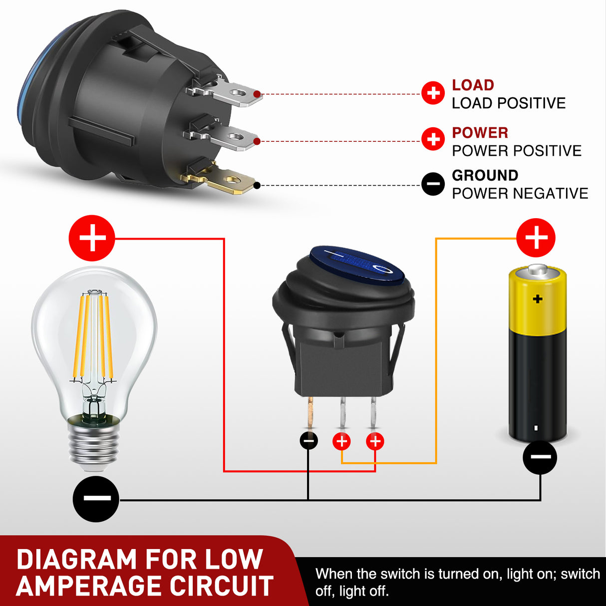 Nilight 5Pcs Waterproof Round Rocker Toggle Green Red Blue Yellow LED Switch 12V 20A 3 Pin ON Off SPST for Car Truck Boat Marine Automotive RV with Locked Terminal Wires