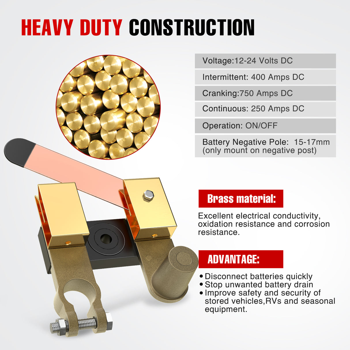 Nilight Top & Side Post Adjustable Knife Blade Master Kill Switch 12V 24V 250A Battery Negative Disconnect Shut Off Kill Power Isolator for Car Truck Marine RV Vehicle and Electrical Equipment