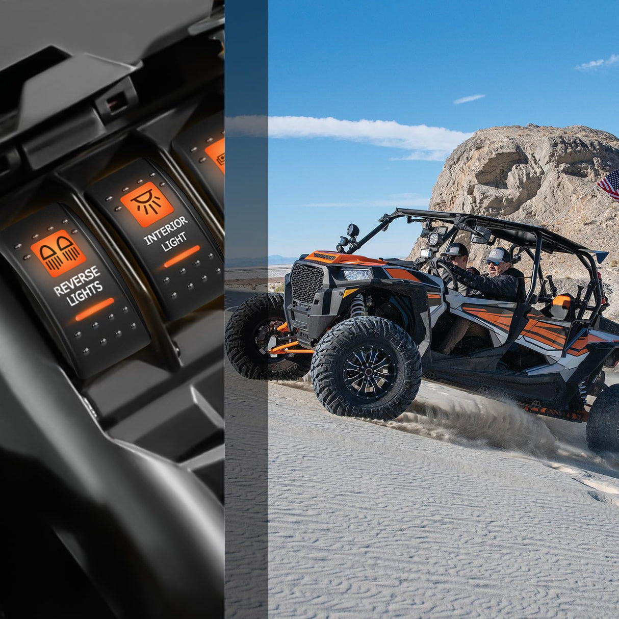 Nilight UTV Reverse Lights Rocker Switch On Off 5 PIN SPST LED Light Bar Switches with Orange Backlit 12V 24V Toggle with Jumper Wires Set for ATVs UTVs Cars Trucks RVs