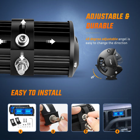 LED Light Bar 6.5 Inch 120W Triple Row Spot Blue Led Pods (Pair)