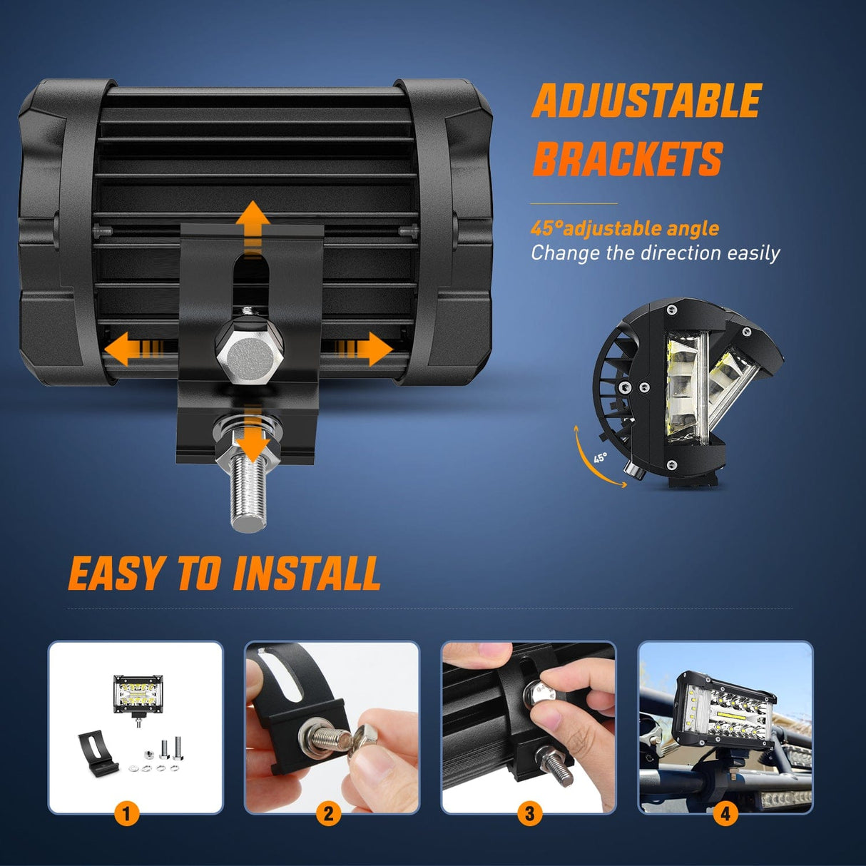 Light Bar Side Shooter Light Bar 4.3 Inch Triple Row Spot Flood Combo for Off Road Fog Driving Work Lighting on Truck SUV ATV UTV