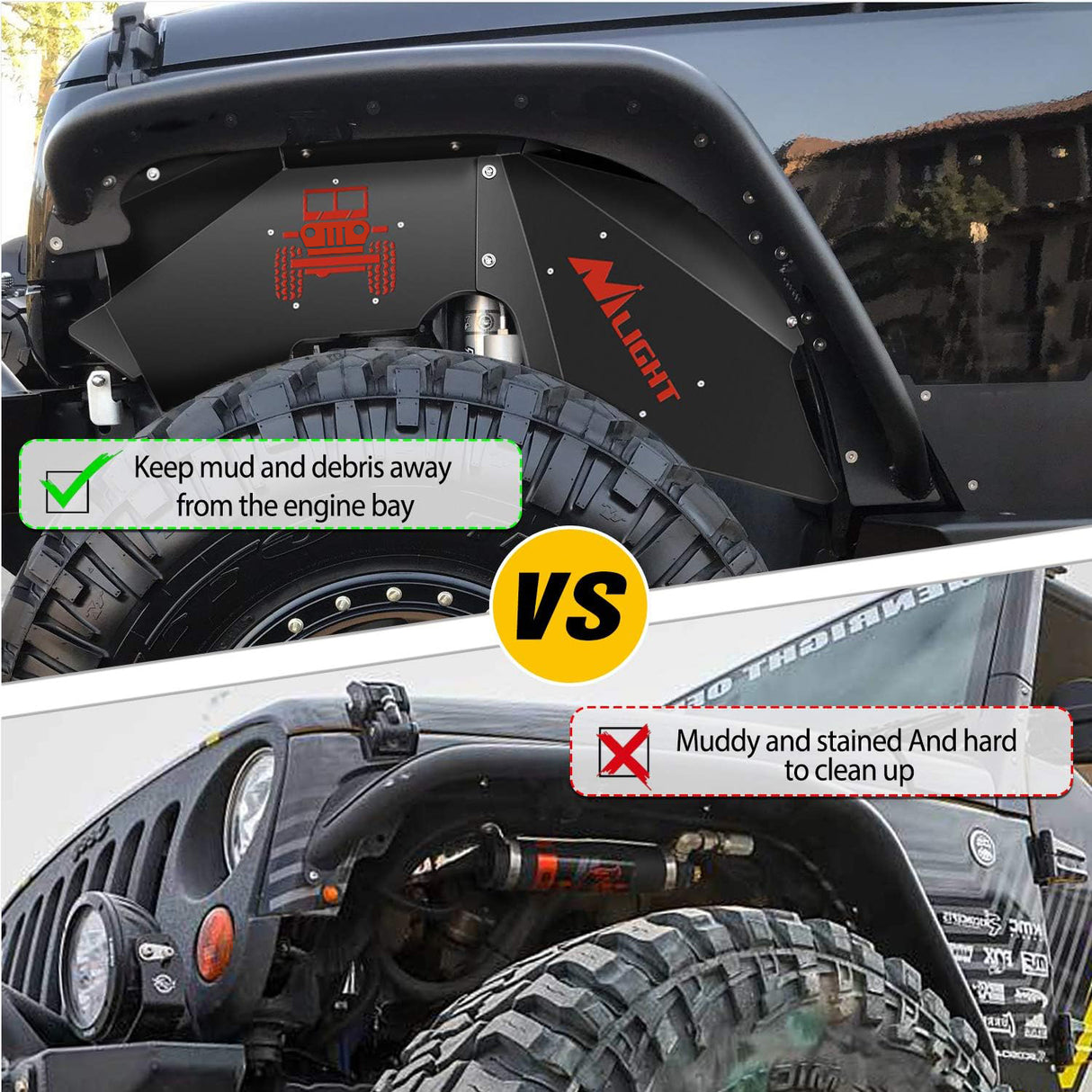 2007 2008 2009 2010 2011 2012 2013 2014 2015 2016 2017 2018 Jeep Wrangler JK JKU 4WD Front Inner Fender Liners Wheel Cover