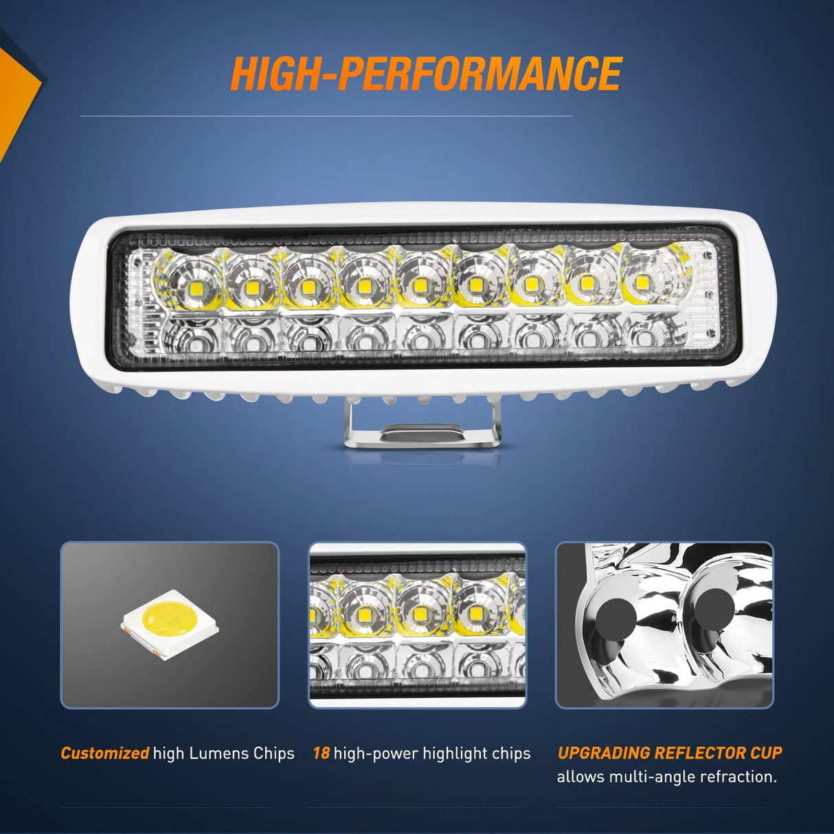 LED Work Light 6 Inch 54W Flood White Case Blue Led Work Lights (Pair)