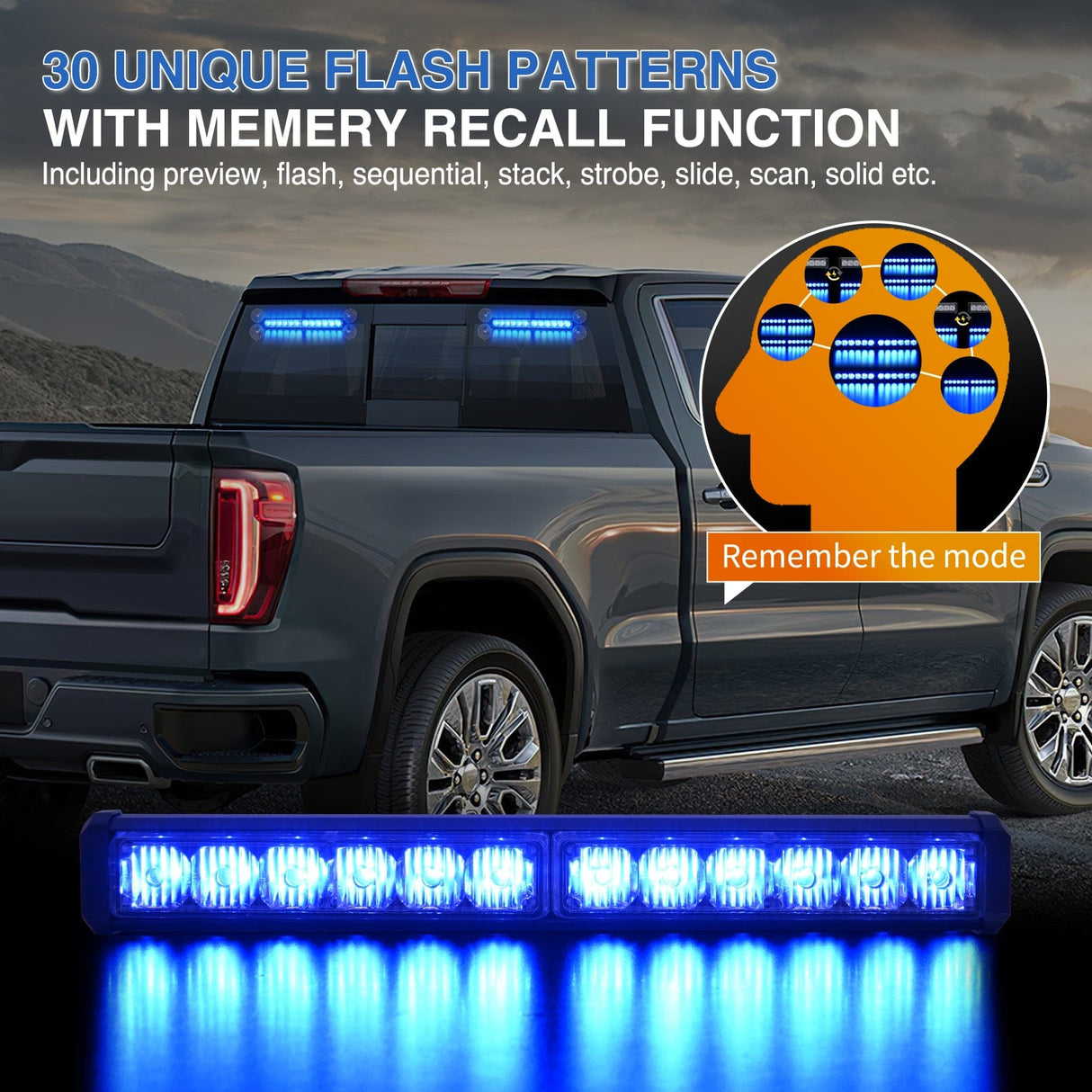 Led Strobe Light 24LED Emergency Strobe Traffic Advisor Light Bar 2 in 1 Blue Dash Warning Safety Flashing Lights Front/Rear Windshield Construction Lights for Trucks Cars Plow Police Firefighter Vehicles