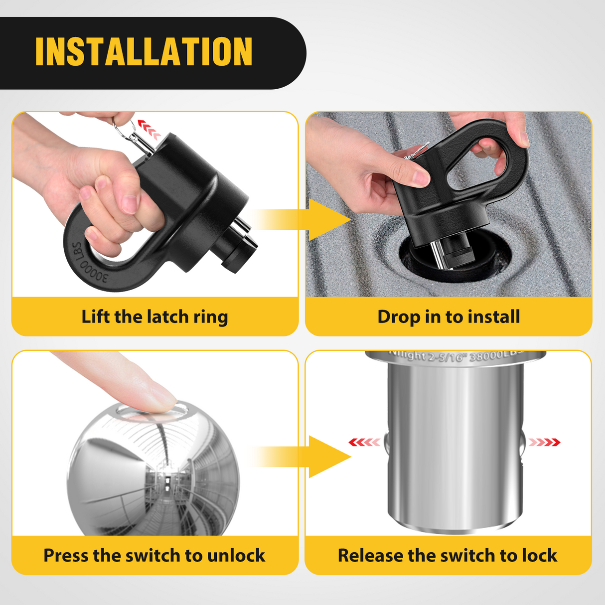 Nilight Puck System Gooseneck Hitch Kit (60692) for 2016-2025 Chevy Silverado & GMC Sierra & Nissan Titan XD, 2013-2025 Ford F250 F350 F450, 2-5/16Inch Ball and Chain Anchor w/Storage Box