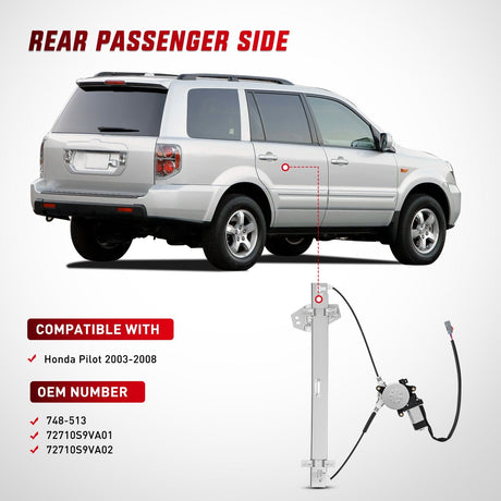 Window Regulator 748-513 Power Window Regulator and Motor Assembly Rear Passenger Side, OE Replacement for Honda Pilot 2003 2004 2005 2006 2007 2008