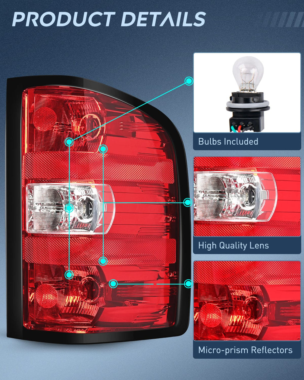 Headlight Assembly Headlight and Taillight Assembly Compatible with 2007 2008 2009 2010 2011 2012 2013 Silverado 1500 2007-2014 Silverado 2500HD 3500HD Chrome Housing Amber Reflector with Red Housing Tail Light