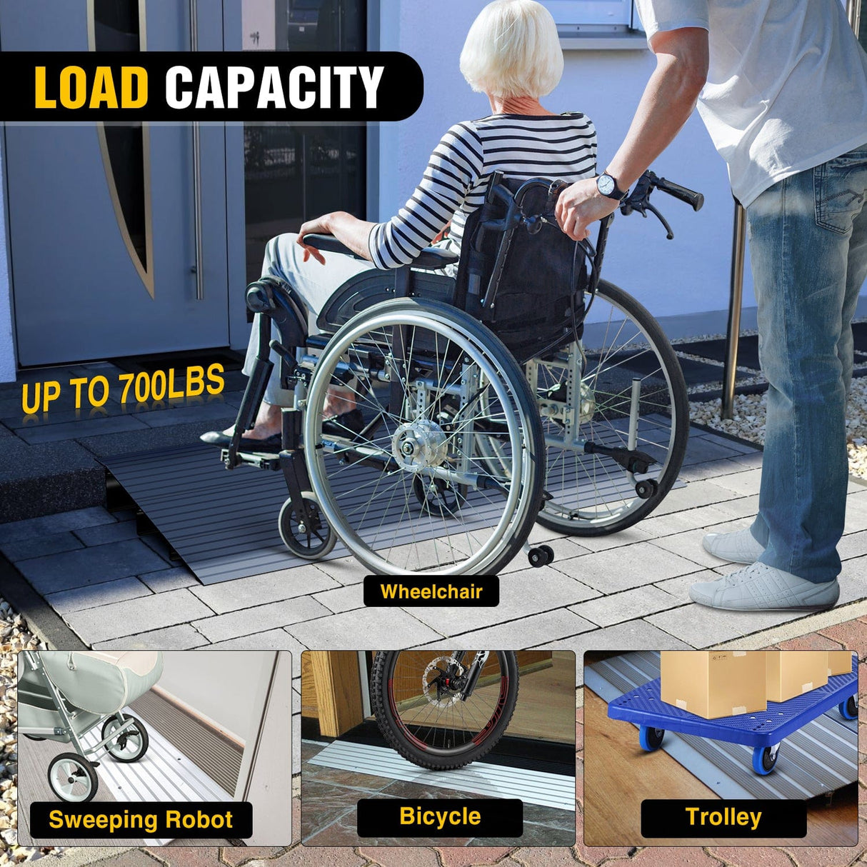 Curb Ramp Door Threshold Ramp 3inch Rise Portable Aluminum Wheelchair Door Transition Entry Ramps for Doorways Home Steps