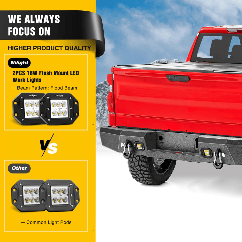 Rear Bumper 2016 2017 2018 Chevy Silverado 1500 Front Bumper Textured Black Solid Steel 120W Light Bar 18W Light Pods