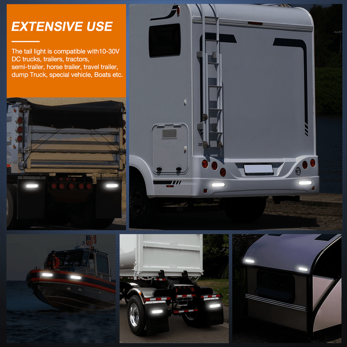 Tail Brake Turn Reverse Lights 7.5 Inch Aluminum Housing Tail Light 2 PCS 36 LED White Back Up Reverse Marker Light