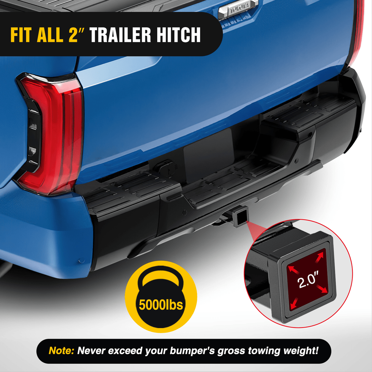 Trailer Hitch Step Hitch Bumper Mount 2 Inch Receiver Bolt-On Bike Hitch Receiver Tube Trailer Truck RV Cargo Receiver Hitch 5000 Lbs Powder Coated