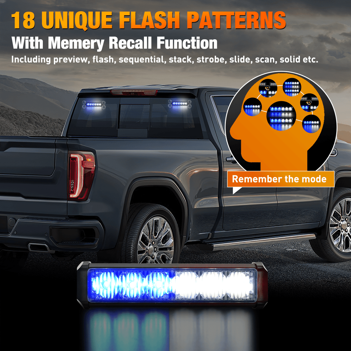 Led Strobe Light 12LED Emergency Strobe Traffic Advisor Light Bar 2 in 1 Blue White Dash Warning Safety Flashing Lights Front/Rear Windshield Construction Lights for Trucks Cars Plow Police Vehicles