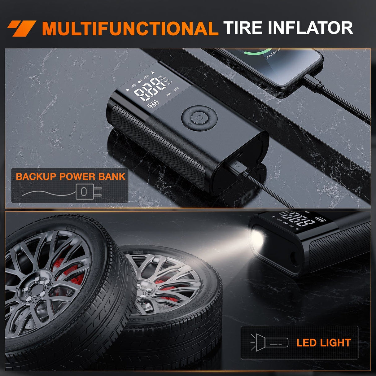 inflator Tire Inflator Portable Air Compressor Battery Rechargeable 12VDC 150PSI Cordless Auto Shutoff w/Digital Pressure Gauge 2X Faster Inflation Air Pump